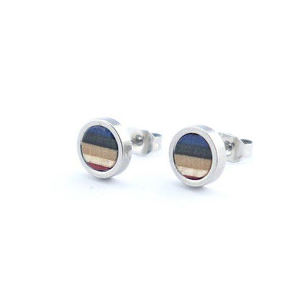 Navy Blue and red earrings made from recycled skateboard decks