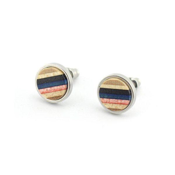 Baby pink and blue earrings made from recycled skateboard decks