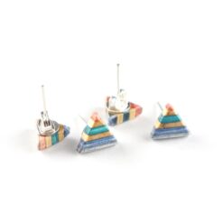 Blue orange triangle earrings made from recycled skateboard decks