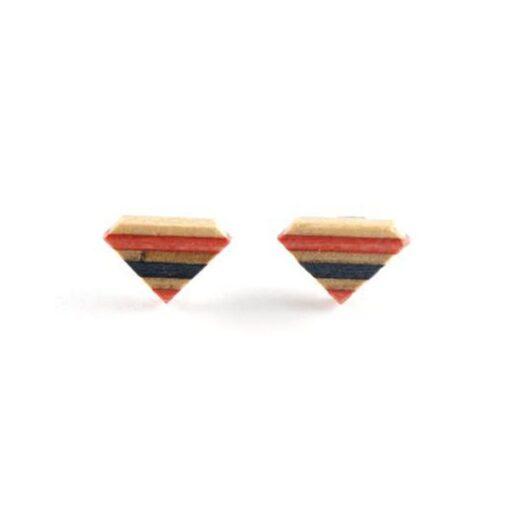 Navy blue and red diamond earrings made from recycled skateboard decks