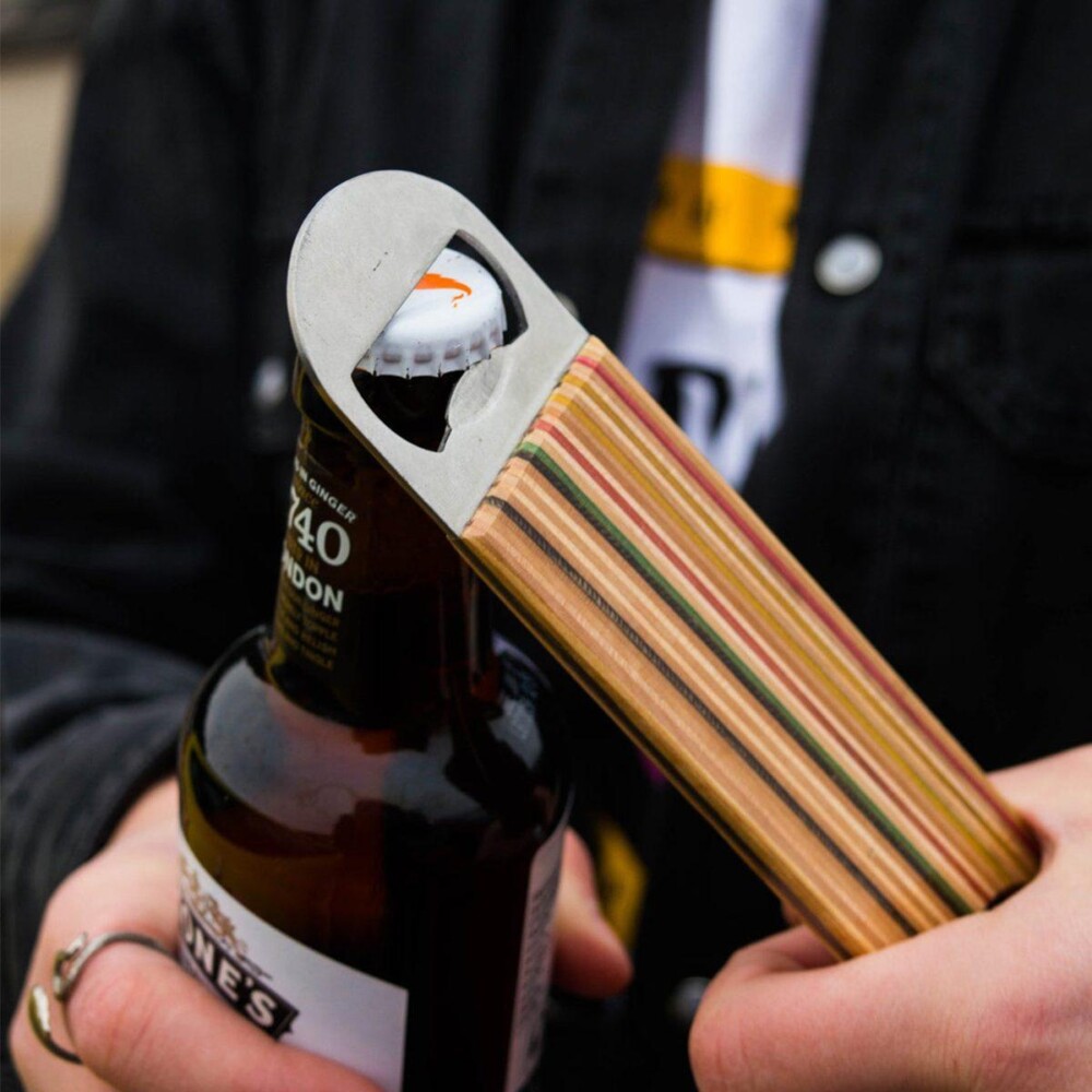 Recycled skateboards bottle opener, made entirely from skateboard